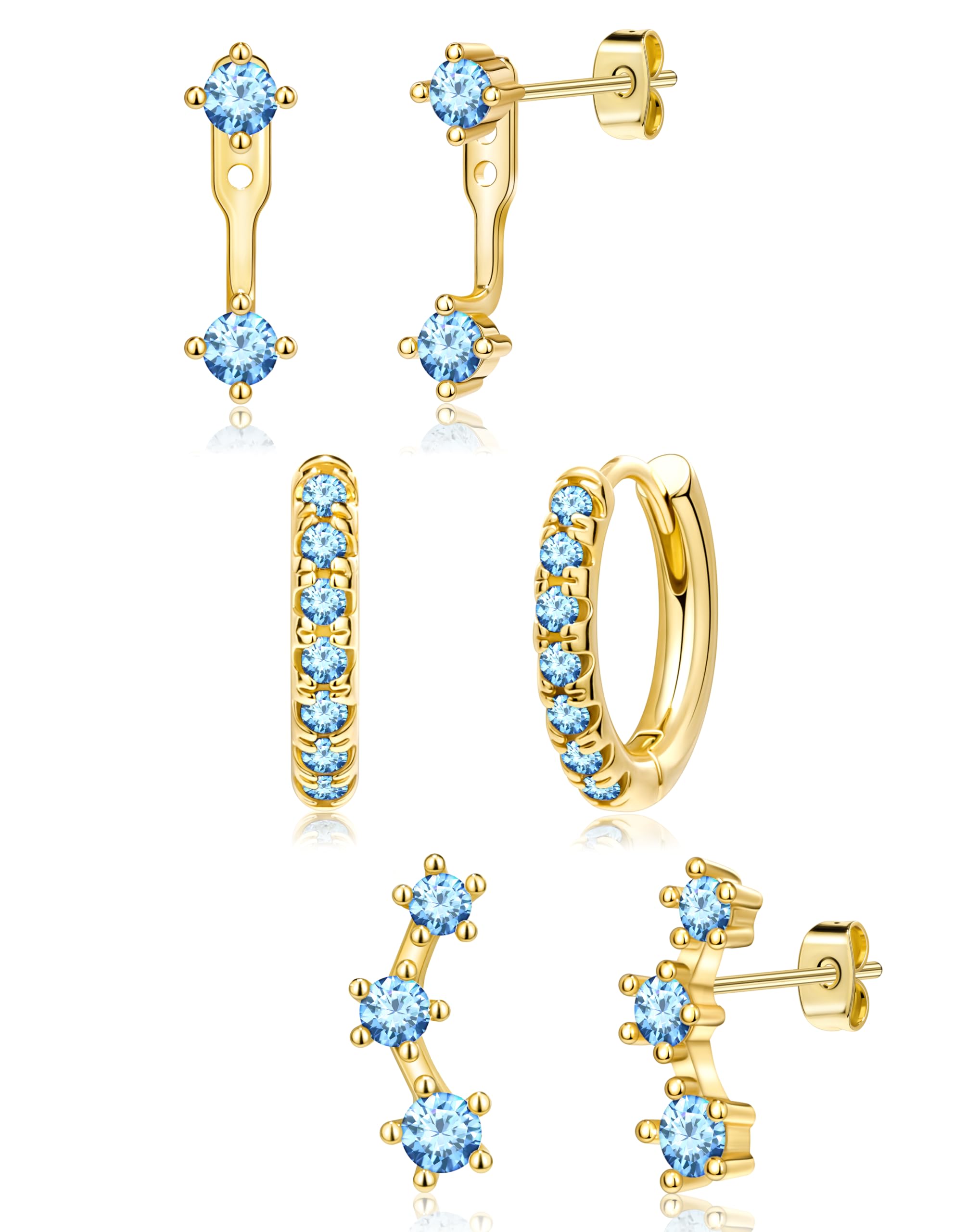 Gold Plated Stud Huggie Earrings Stack for Women Trendy, 3 Pairs Small Cute Hoop Jacket Cartilage Earring Set, Fashion Accessories Holiday Western Jewelry Christmas Gifts