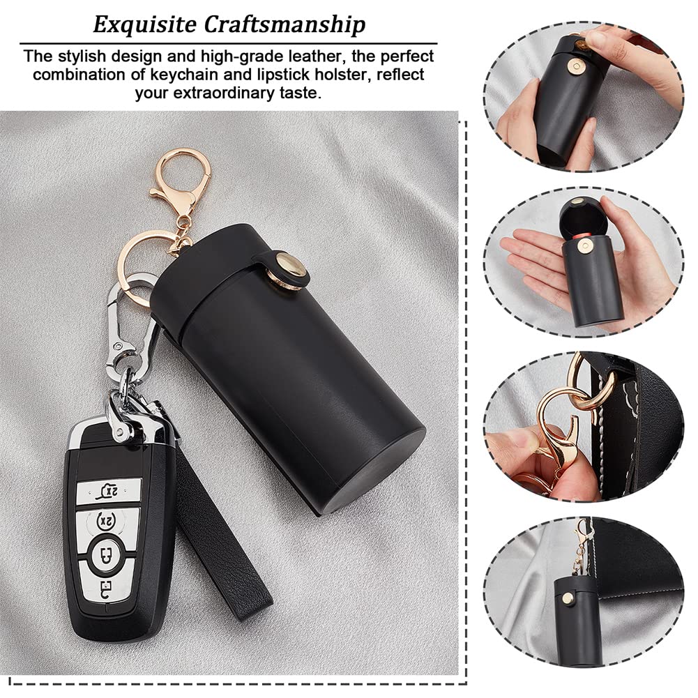 2x Chapstick Schlüsselanhänger-Halter Aus PU-Leder – Tragbarer Lippenpflege-Organizer, Grün