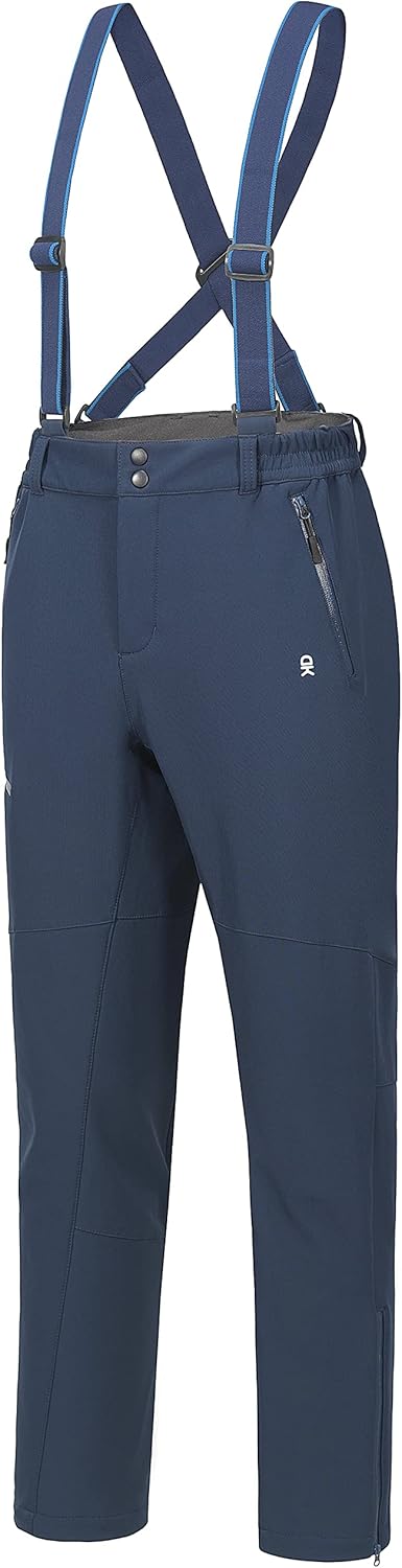 Mapamyumco Men's Snow Ski Bibs Fleece Lined Pants Waterproof Snowboard Hiking Outdoor Zipper Bottom Leg with Suspenders
