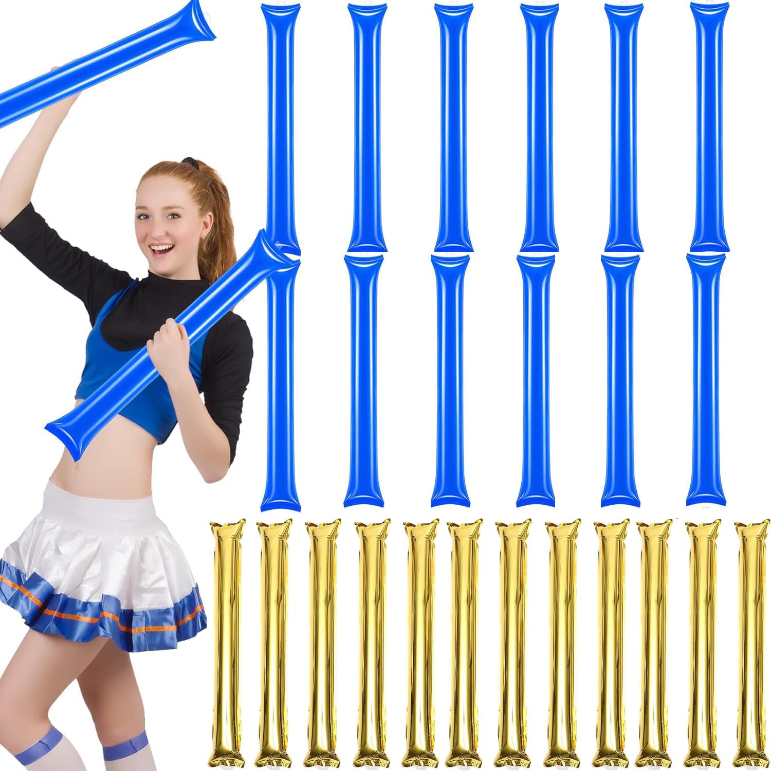 Thunder Sticks Team Spirit Boom Sticks, 24Pcs Cheering Sticks Plastic Inflatable Noise Makers Cheerleading Spirit Stick Clapper for Football Game Party Sport Events