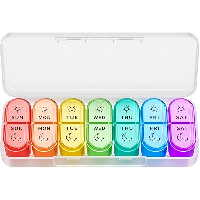 Weekly Pill Organizer 2 Times a Day - AM PM Pill Organizer with 7 Daily Color-Coded Small Cases, Morning and Night Travel Pill Cases for Vitamins, Medicine, & Supplements