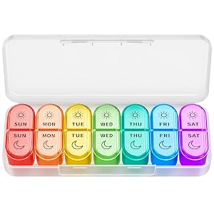 Weekly Pill Organizer 2 Times a Day - AM PM Pill Organizer with 7 Daily Color-Coded Small Cases