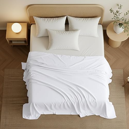 Miniatura 3 de Utopia Bedding Sábana plana  1 paquete (individual, blanco)  Tela de microfibra suave cepillada  Sábana superior resistente al encogimiento y a la