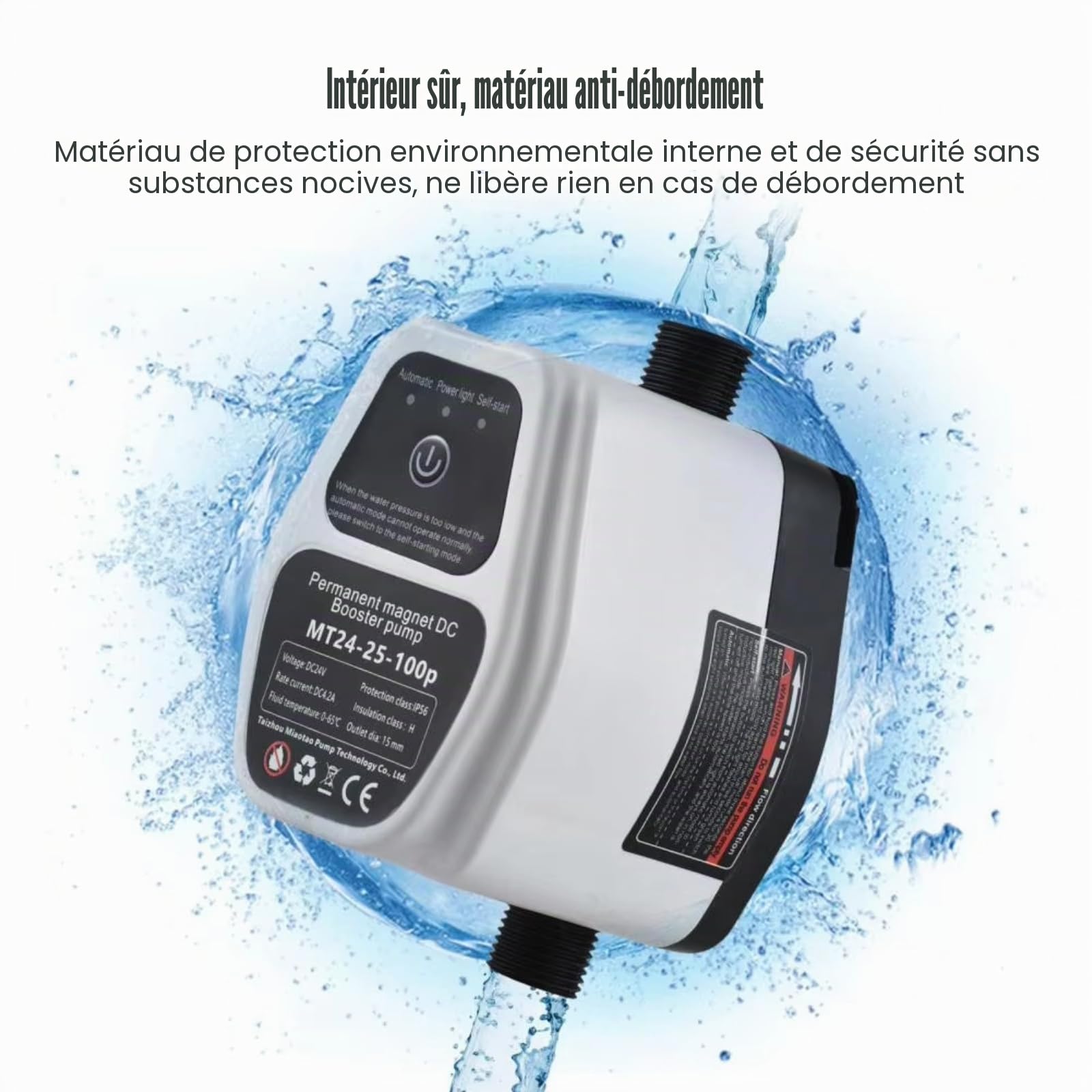 Pompe d'augmentation de pression 24V, 100W 25L Pompe de surpression d'eau silencieuse à détection intelligente entièrement automatique pour systèmes d'alimentation en eau