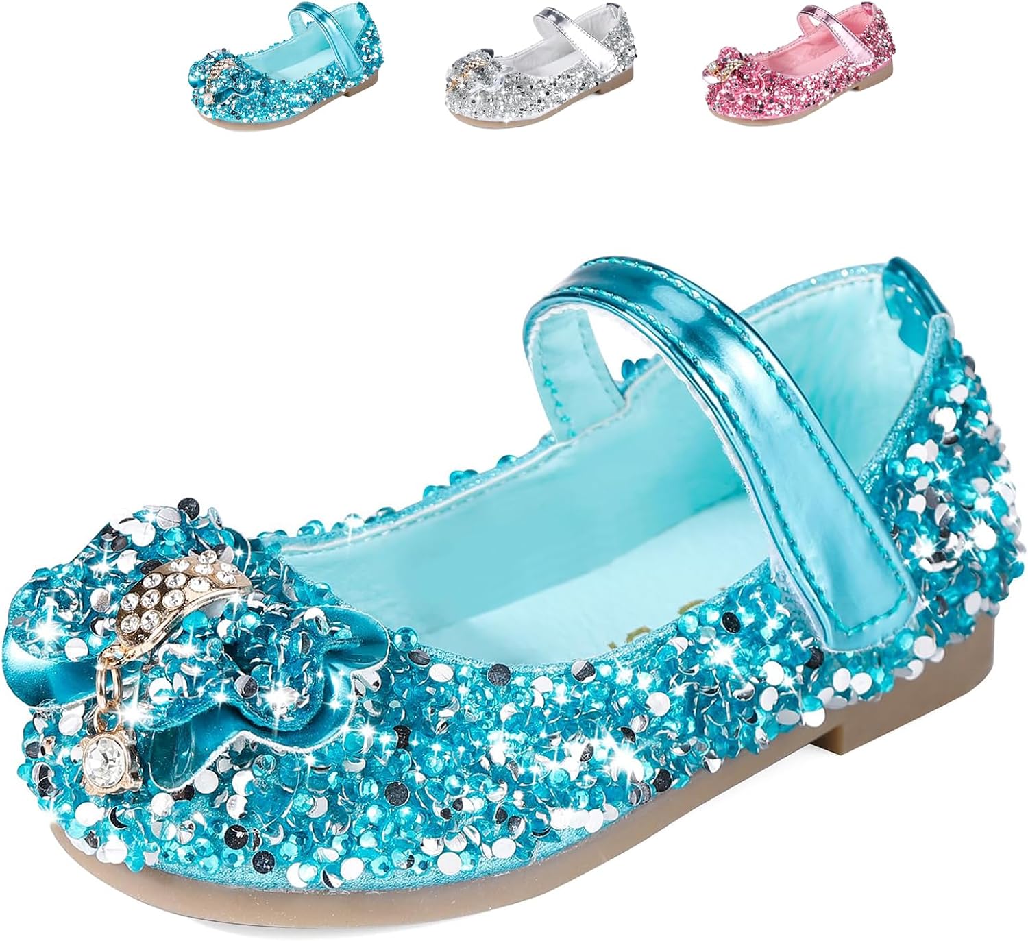 Princess Dress Up Shoes Girls Glitter Shoes Dance Party Cosplay Sparkly Flats Flower Girl Dress Up Wedding for Toddlers