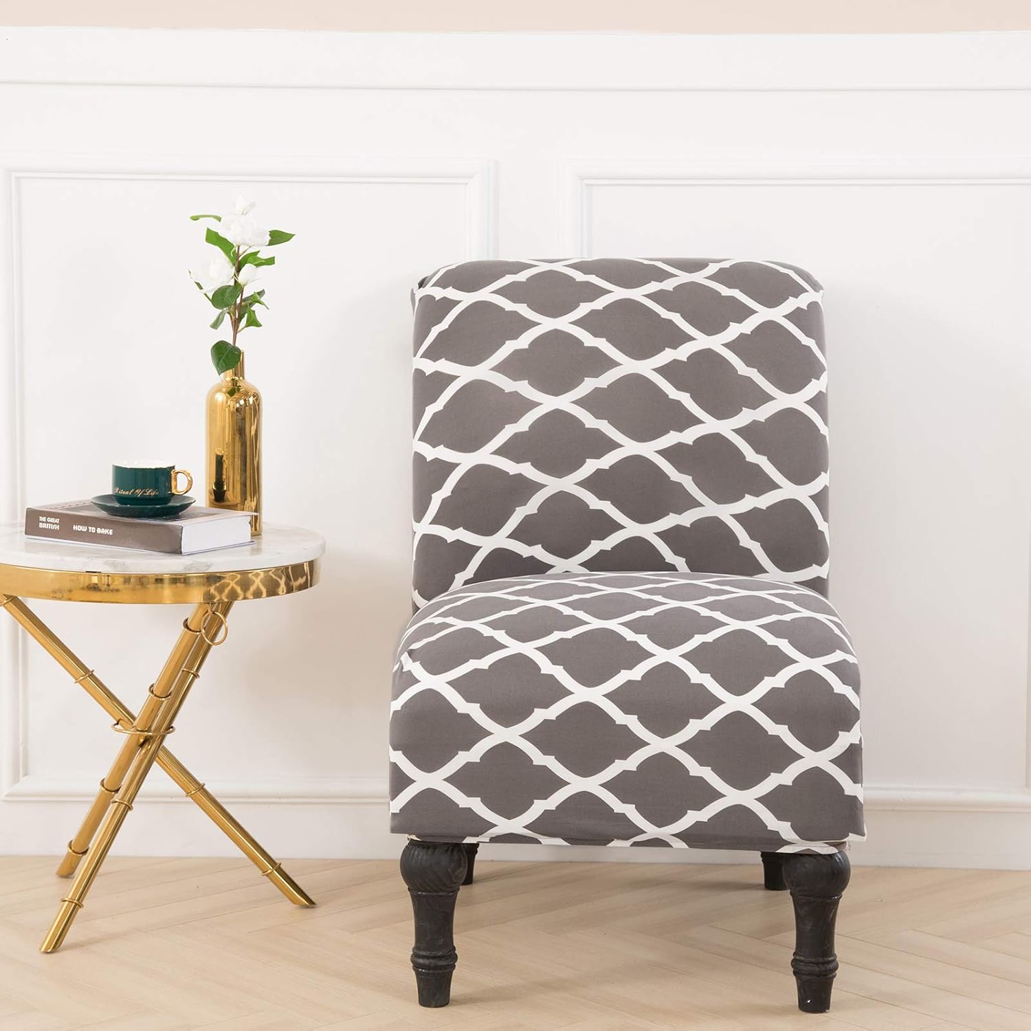 TOPCHANCES Armless Accent Chair Cover, Stretch Armless Chair Slipcovers for Accent Chair, Modern Slipper Side Chairs Cover Single Sofa Chair Covers for Home Hotel (Grey#1)