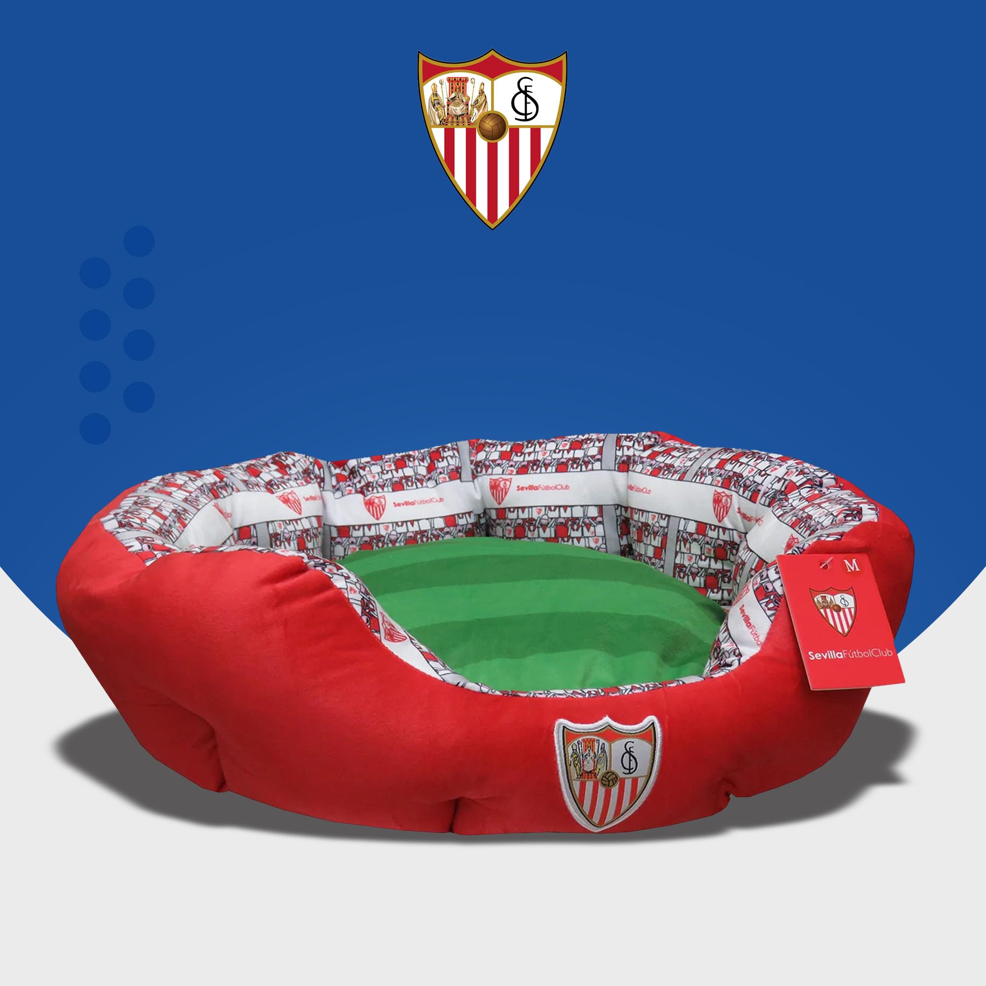 Sevilla CF - Cama para Mascotas, Perros, Gatos, Conejos, Talla L, 3 Tamaños Disponibles, Forma de Estadio, Cojín Independiente, Producto Oficial (CyP Brands)