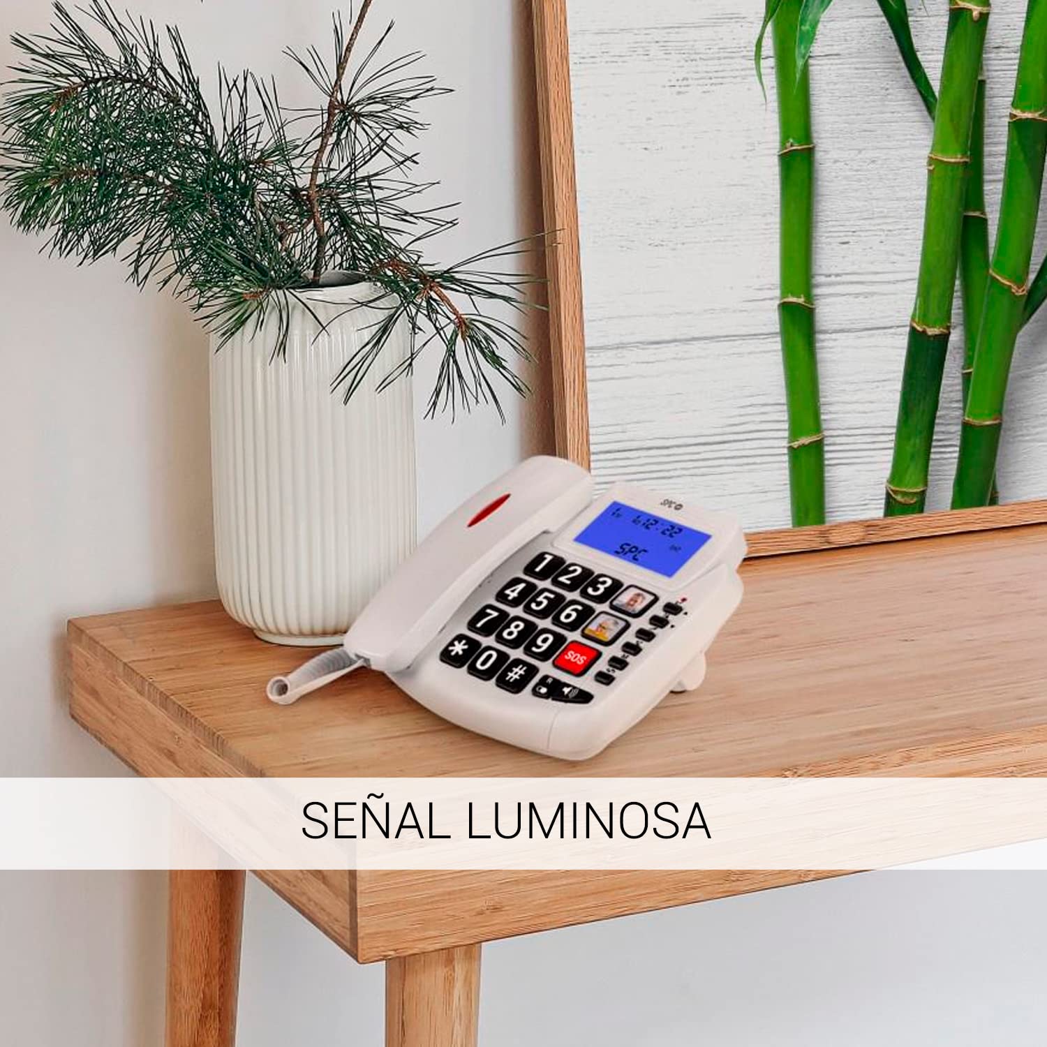 SPC Comfort Volume 2 – Telefon stacjonarny dla seniorów, duże przyciski, wzmacniacz głośności, kompatybilny z aparatami słuchowymi, 3 miejsca do zapisu, identyfikacja dzwoniącego i sygnał świetlny