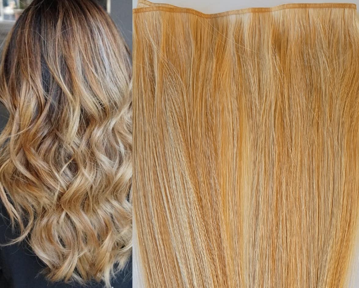 Hair Faux You 20″ Ribbon Flat Weft Hair Weave, Sew In,75 grams,100% Human Remy Hair Extensions #8/22 Dark Blonde mixed with Light Golden Blonde