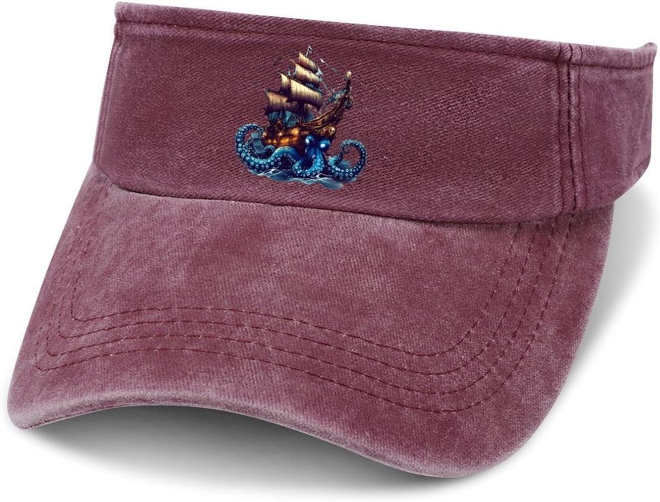 Octopus Pirateships Sailing Sport Sun Visor Hats for Women Men Empty Top Baseball Cap Adjustable Denim Hat