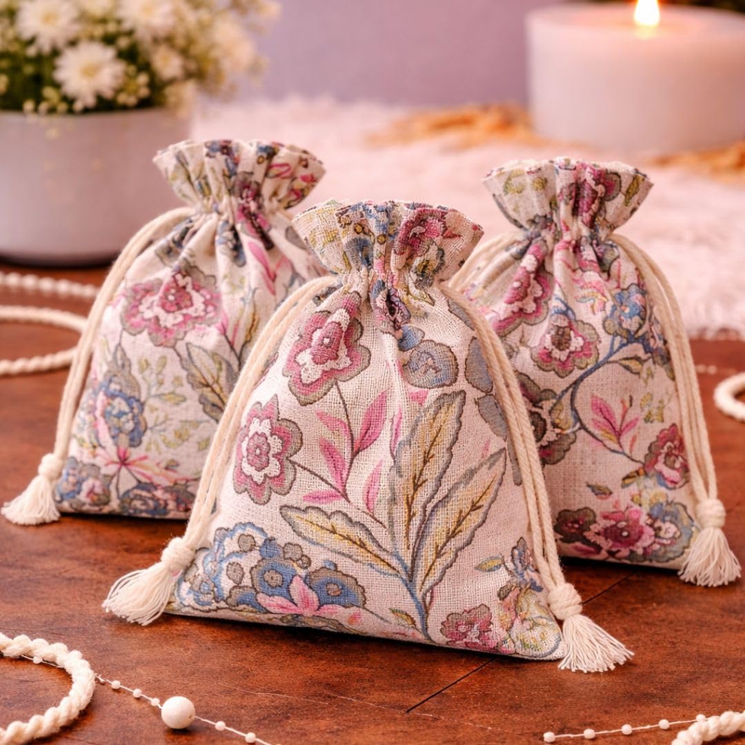 SATYAM KRAFT 10 Pcs Jute Potli Bags for Wedding, Return , Festive Gifting | Eco-Friendly, Handmade Drawstring Bags for Jewelry, Sweets, Dry , Party Favors | Reusable & Biodegradable (Pack of 10) (color 14)