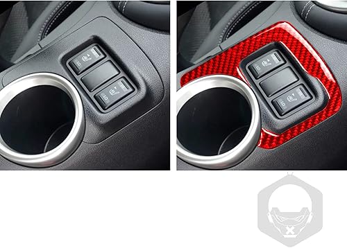 Miniatura 92 de Adhesivo para panel de palanca de cambios de consola central de automóvil, decoración de fibra de carbono suave real, interior de automóvil rojo