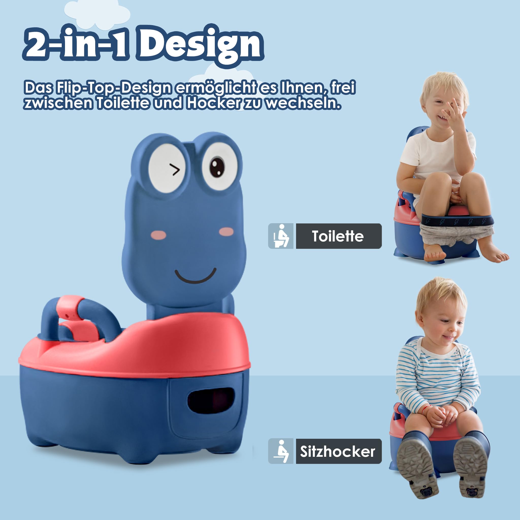 UISEBRT Vasino per Bambini Toilette per Bimbi, Sedia Toilet Portatile Vasini per Baby Viaggio, Training Potty con manici (Classico - Blu)