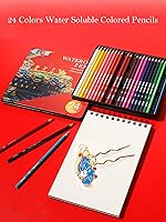 Vista 2 de ACECAR Lápices de acuarela de 24 colores, solubles en agua, juego de pinceles HB de Lead Tide HB, juego de bolígrafos de pintura artística