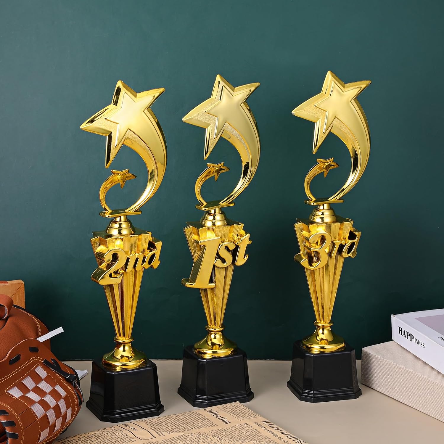 3 Pcs 3rd 2nd 1st Place Trophy, First Place Plastic Trophy Award, Plastic Trophies Award Set for Sports Basketball Soccer Competitions Football Reward Ceremony