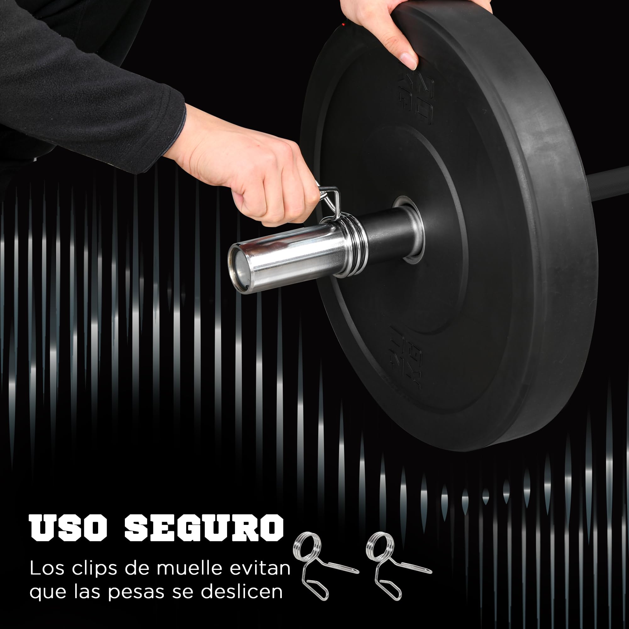 SPORTNOW Barra de Pesas de Acero 180 cm Ø50 mm 15 kg con 2 Presillas Carga 200 kg Barra Olímpica para los Discos de Ø5 cm Entrenamiento en Gimnasio Casa Negro