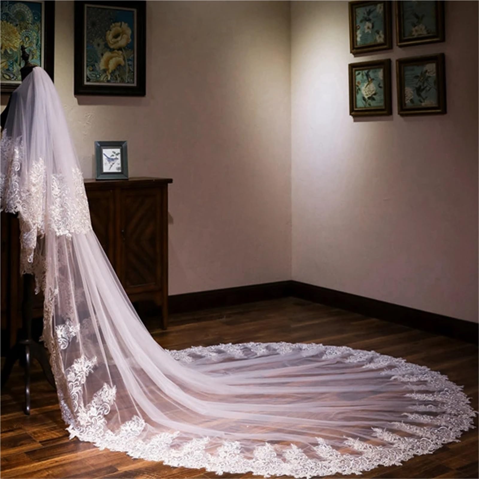 Generico Veli da sposa cattedrale da 3 metri, nuovi, for la sposa, fiori 3D, veli da sposa sexy, velo lungo nuziale