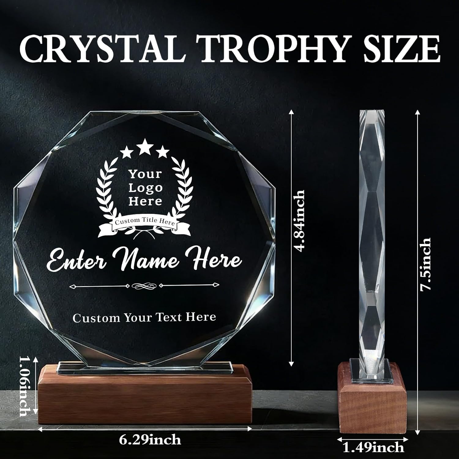Personalized Crystal Trophy Award - Customized with Company Logo & Employee Name, Engraved Award for Corporate Recognition, Team Achievement, Years of Service, Retirement