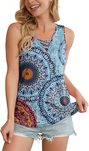 Miniatura 2 de Feiersi Camiseta básica sin mangas, con detalle de tiras entrecruzadas y estilo casual, para mujer.