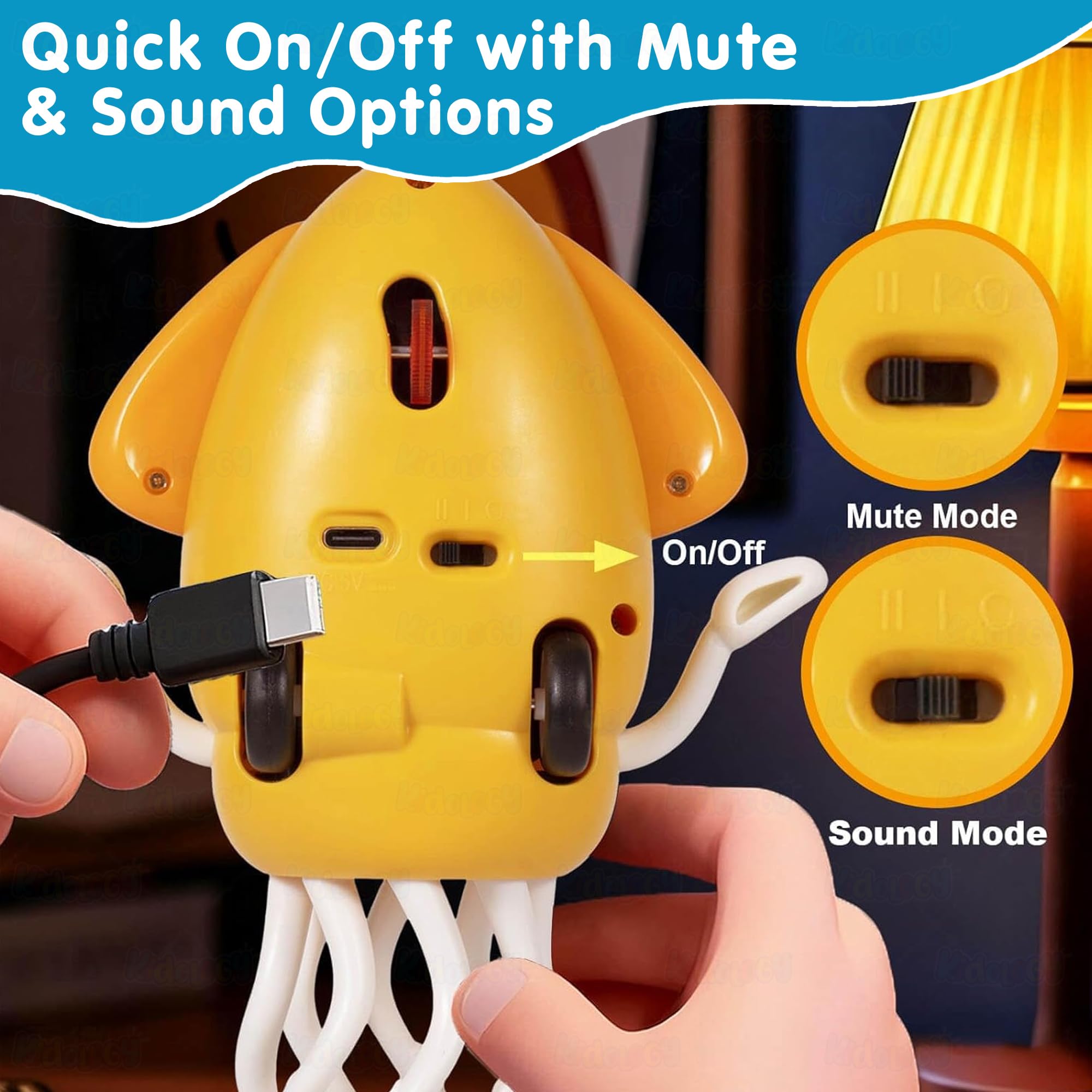 Kidology Electric Crawling & Dancing Octopus - Squid Toy | Musical Tummy Time & Learning Toy with Lights for Babies & Toddlers 3–36 Months | Octopus Ideal Birthday for Boys & Girls (Yellow) 4