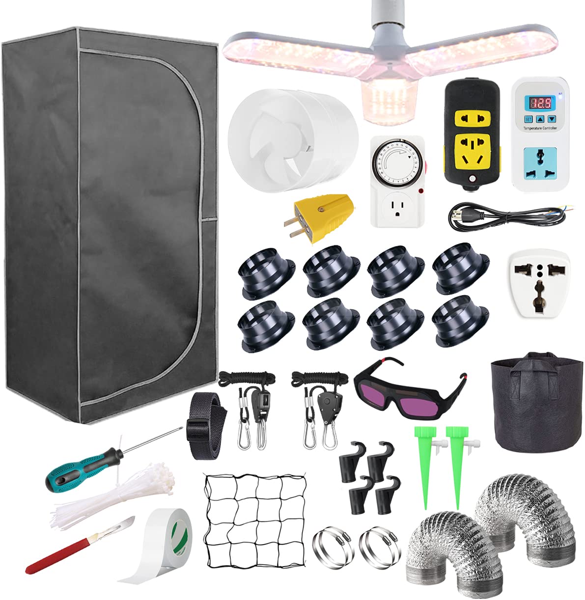 4x4 Grow Tent Kit Complete High Reflective Mylar Indoor Grow Tent 48x48x80 LED Grow Light Combo Hydroponics Indoor
