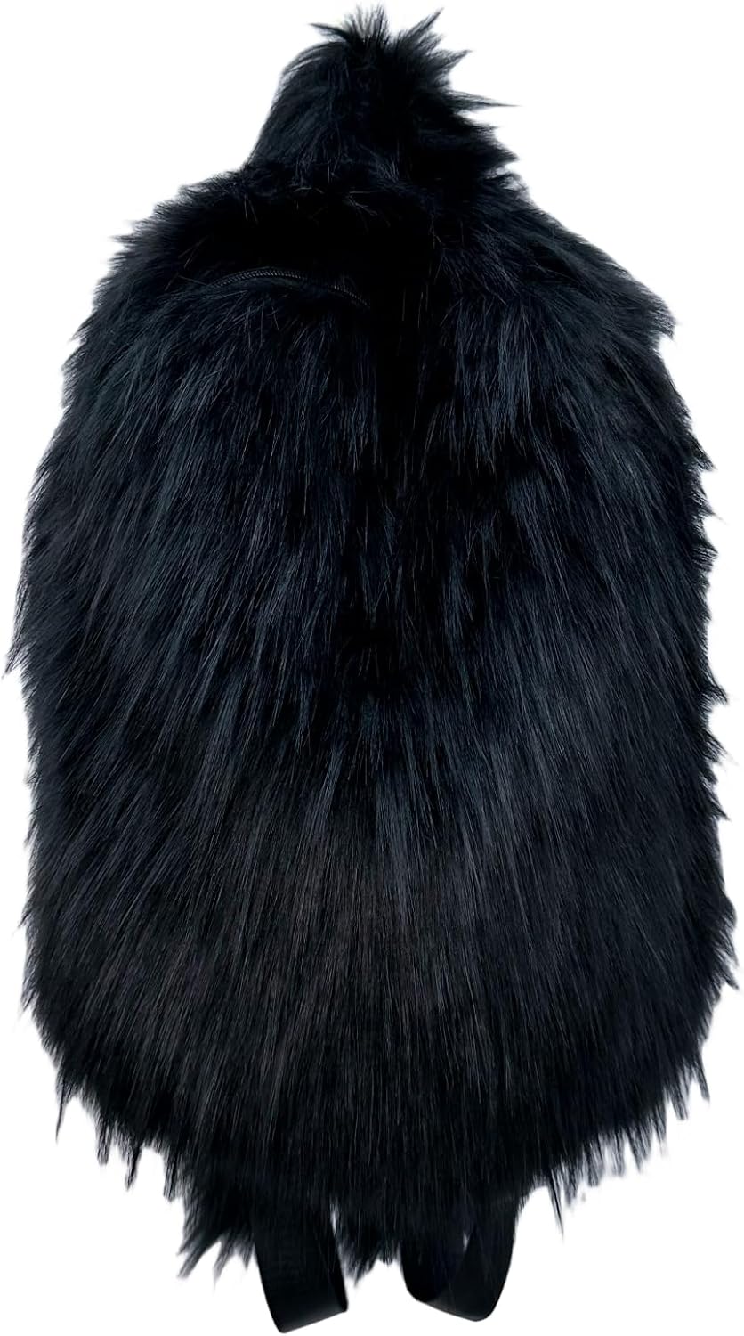 Trendy Faux Fur Backpack, Plush Fluffy Design, Available in White, Black, Red Colors (Black)