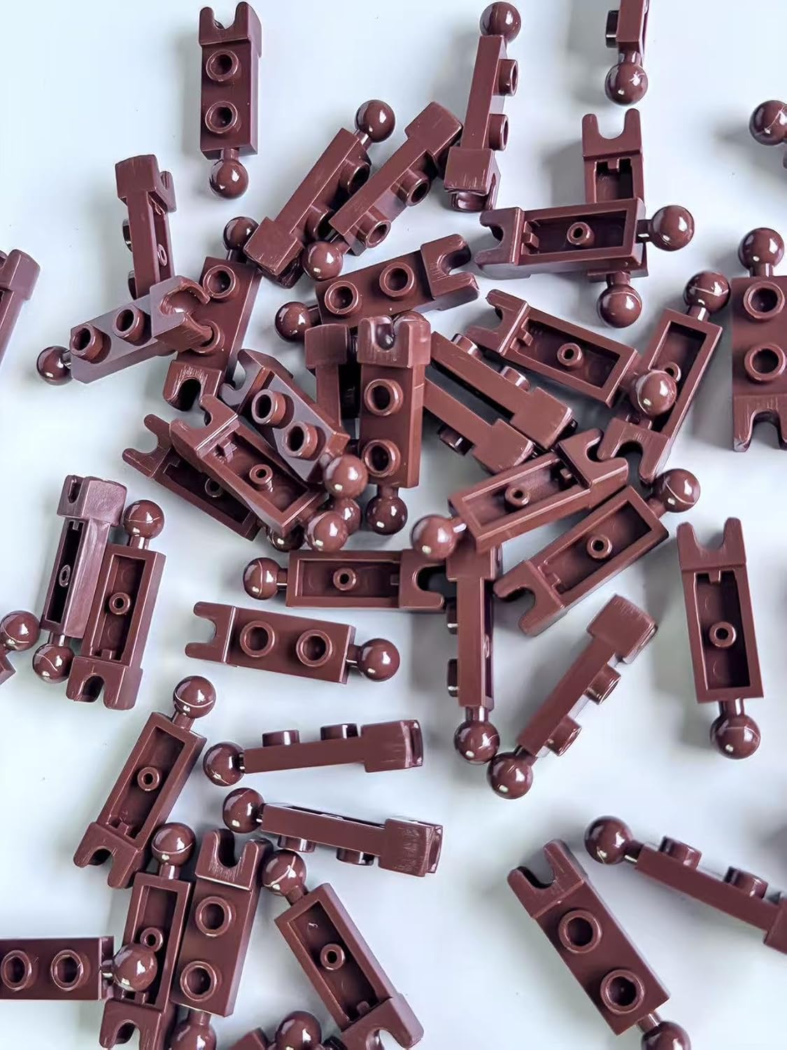 Classic Brown Ball Joints Bulk, Plate Special 1x2 with 5.9mm End Cup and Towball 50 Piece, Compatible with Lego Parts and Pieces(Brown)