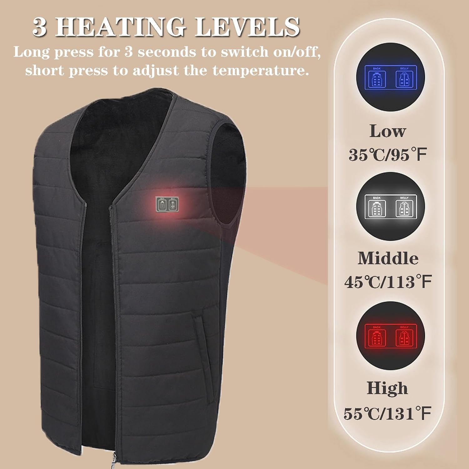 Heated Vest for Women Men, 12 Zones Smart Electric Heating Fleece Vest, No Battery Pack