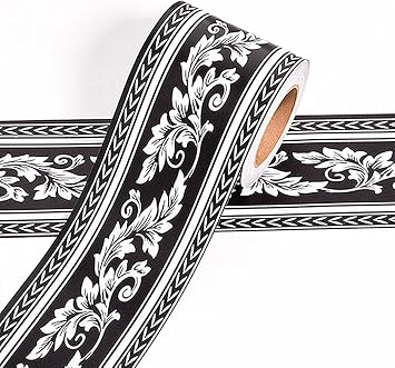 Amao Damask Floral Peel and Stick Wallpaper Border Black Retro Design for Bedroom Kitchen Tiles Sticker Decor 5Meters Black