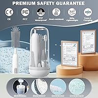 Vista 4 de IvyWind Juego de Cepillos Eléctricos para Biberones de Viaje con Caja de Almacenamiento, Kit de Cepillo Limpiador Automático de Biberones