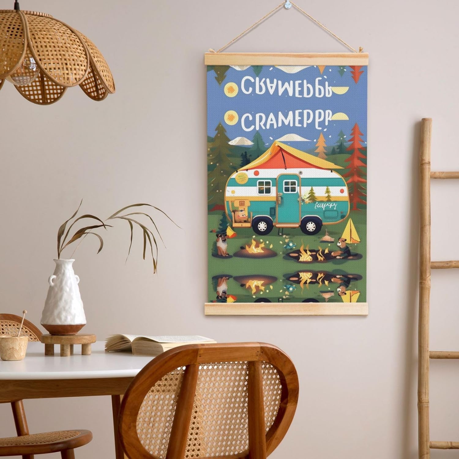 Happy Camper Print Poster Hanger,Hanging Poster, Poster Frame,Wood Poster Hanger, For Wall Hanging