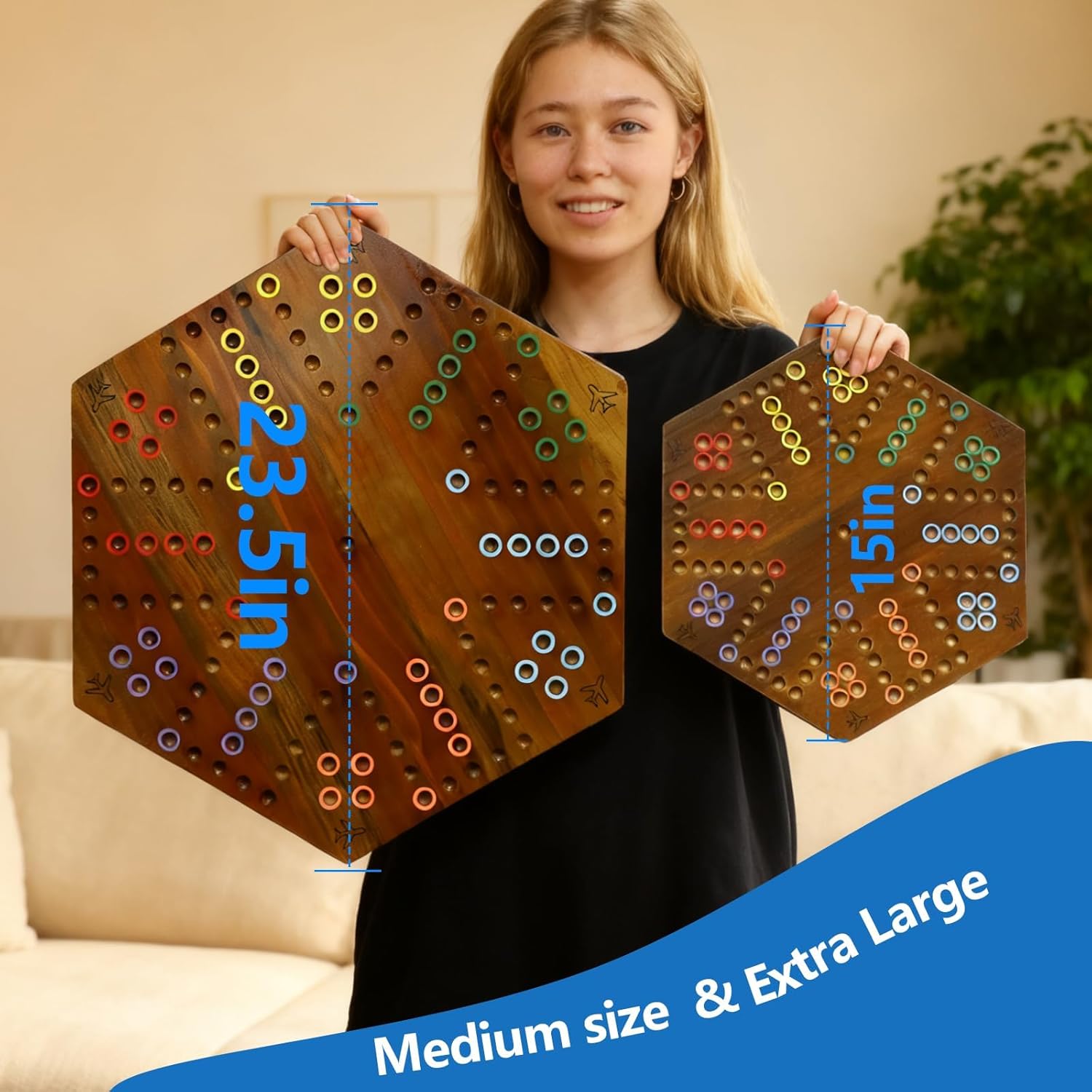 Wahoo Marble Board Game Thicken Wood 4 and 6 Players Fast Track Board Game 2 Sided Painted Perfect Game for Family Friends Party (Rustic Brown)