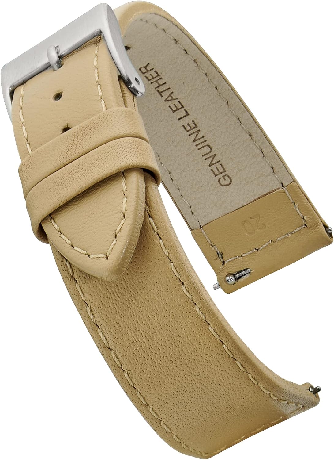 ALPINE flat Stitched Genuine Leather Watch strap with Quick Release Spring Bars - Black, Brown, burgundy, red, pink, blue, grey - 12-22 mm