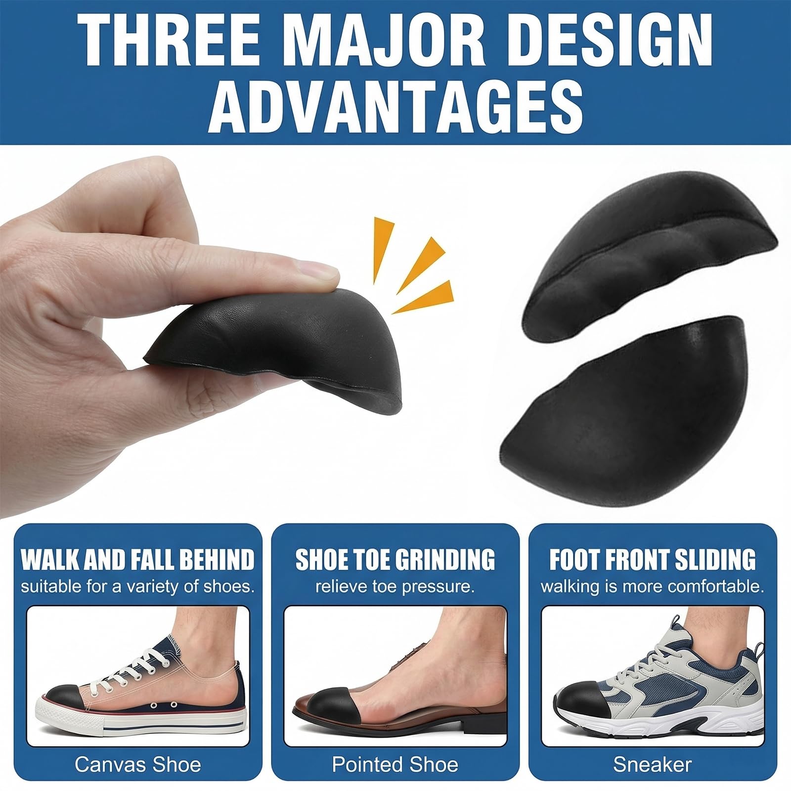 Pack de 2 Pares de Relleno para Zapatos Grandes, Ajustador de Talla de Calzado Reutilizable, Almohadillas Suaves para Puntera de Calzado Holgado, Talla M, Negro