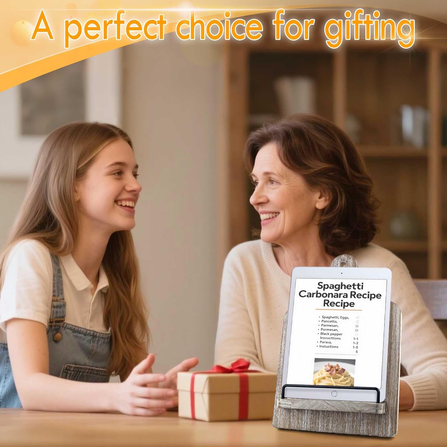 Cookbook Stand Recipe Book Stand: Cook Book Stand for Kitchen Counter, Rustic Cook Book Stand Adjustable Tablet Cookbook Holder, Wood Cutting Board Style Cooking Gift for Woman - Gray