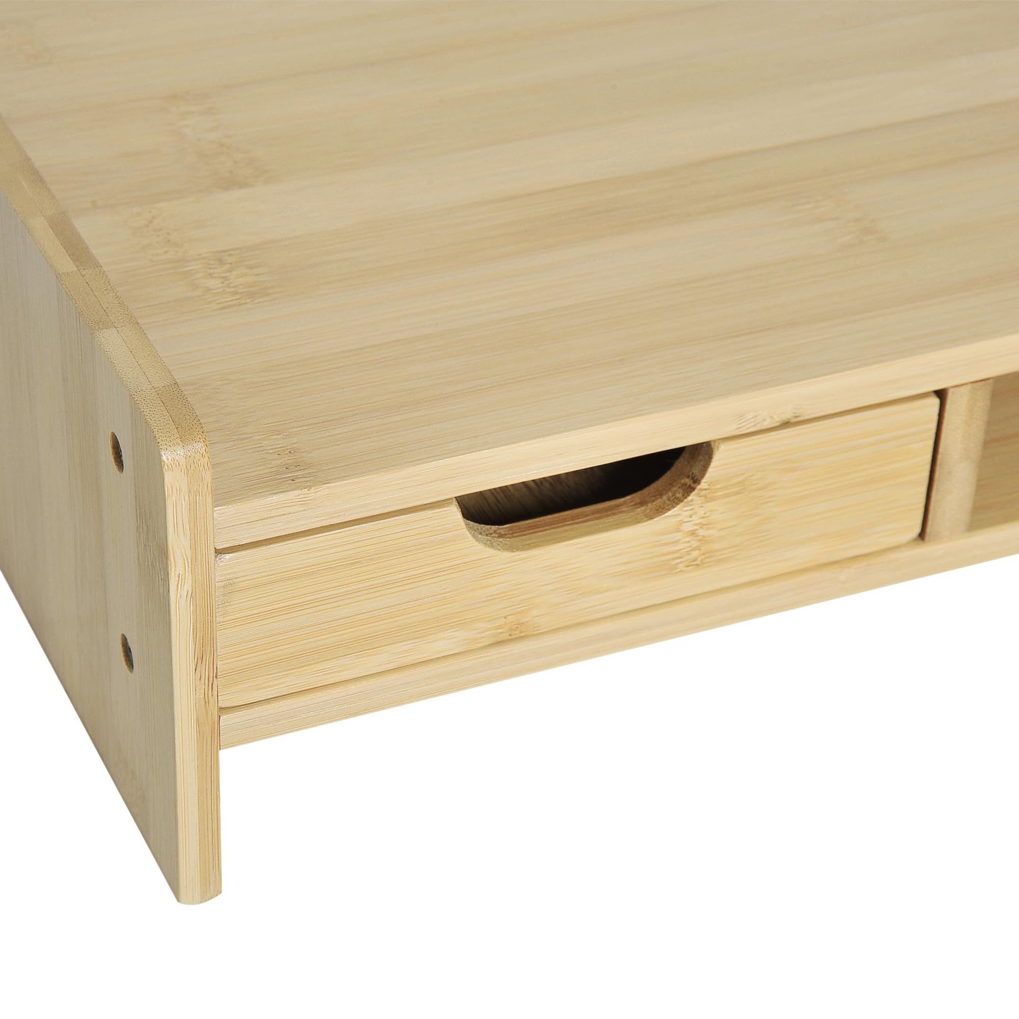 HOMCOM Rehausseur Écran PC Bureau avec Tiroir 49x25,5x11,5 cm Bois Naturel | Rehausseur Ecran, Support Moniteur, Ordinateur Portable, TV, Niche en Bambou