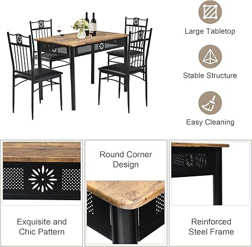 Miniatura 3 de COSTWAY Juego de mesa de comedor de 5 piezas, moderno juego de mesa de cocina para 4 personas, mesa rectangular de 42 pulgadas con 4 sillas