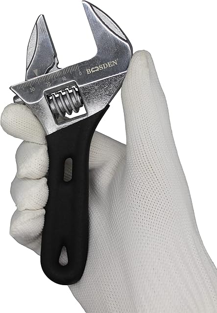 BOOSDEN Adjustable Wrench, 6 inch Stubby Adjustable Wrench Spanner, Large Opening Short Wrench Jaw Short Adjustable Wrench, Chrome Vanadium Steel Forged Precision Turbine Small Adjustable Wrench