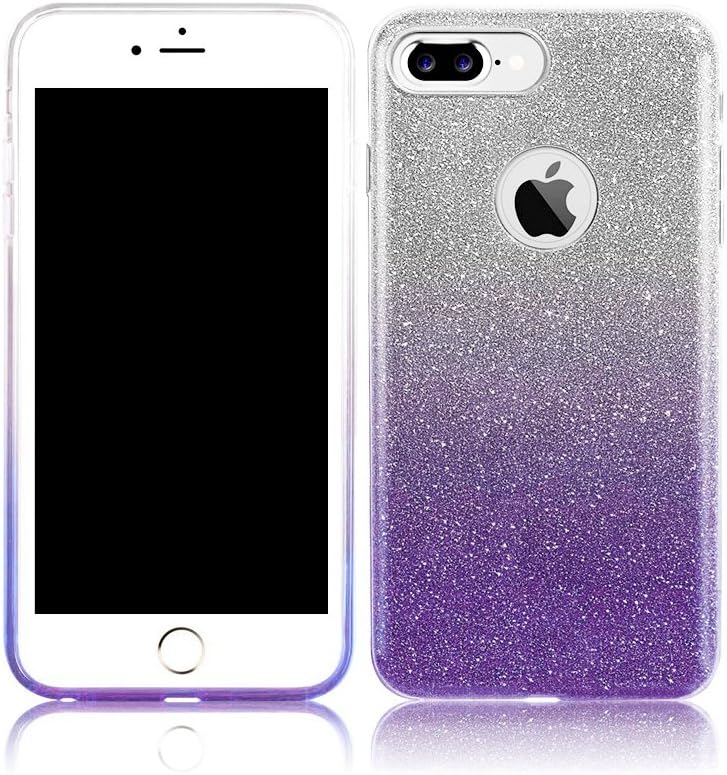 iPhone 8 Plus/iPhone 7 Plus Back Cover Case Bling Gradient Color Shinning Protective Slim Thin TPU Shockproof Bumper Sparkle Glitter 3-in-1 Case for 5.5 inches iPhone 7 plus, Purple