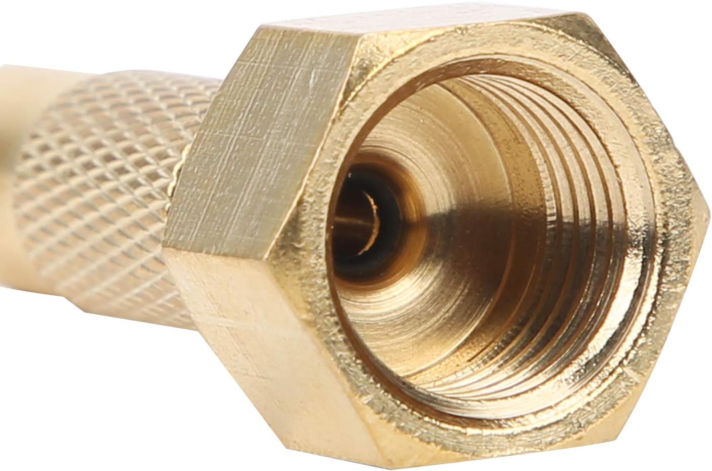 Tire Air Chuck, Brass Schrader to NPT Inflation Valve, 1/4 Inch NPT Thread, Large Bore, Locking Function