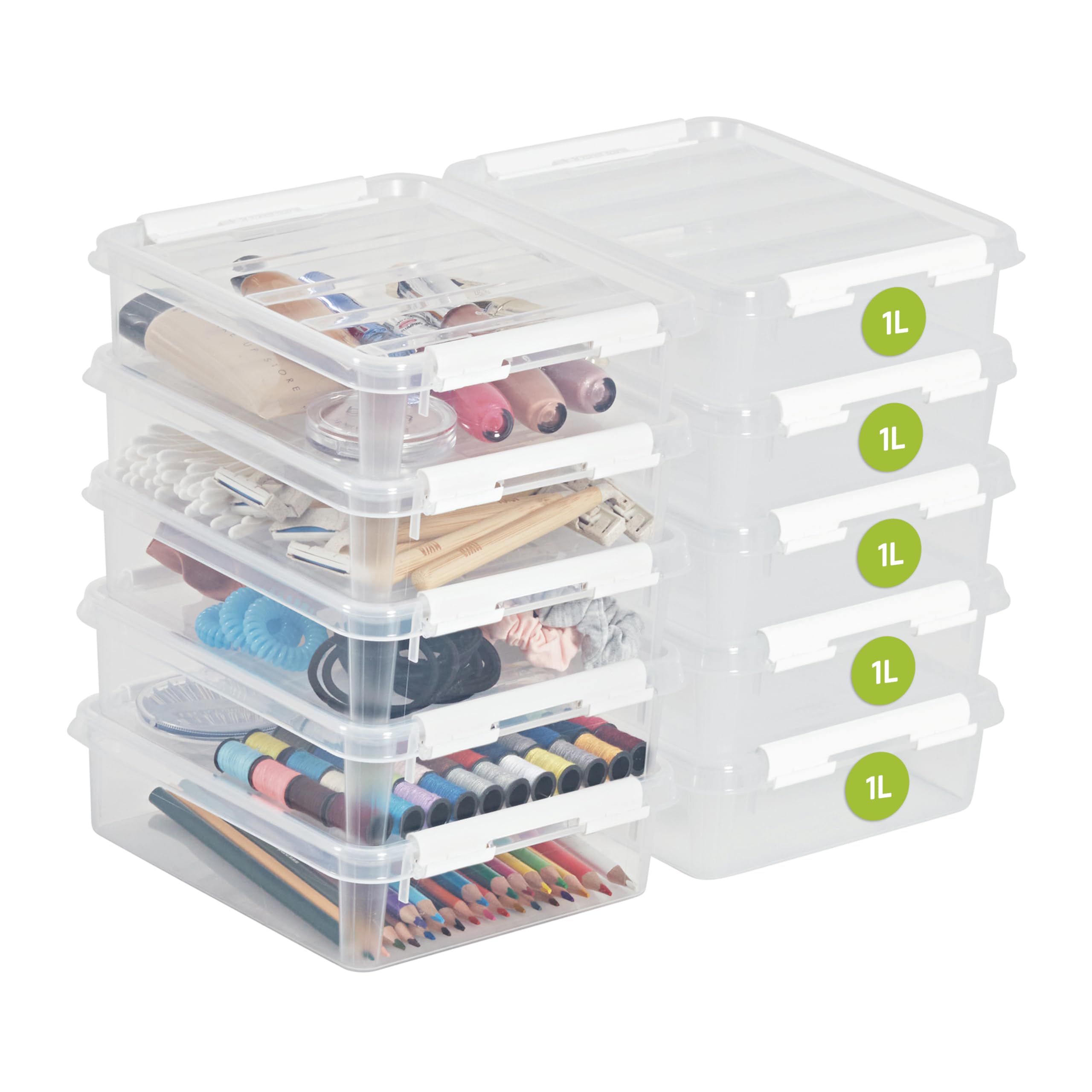 SmartStore cajas de almacenamiento trasparente de plástico de 1L con Tapas - Juego de 10 - Apilables y encajables - Garantía de 10 Años - Seguras para Alimentos - Cierre con Clips L21 x An17 x Al6 cm
