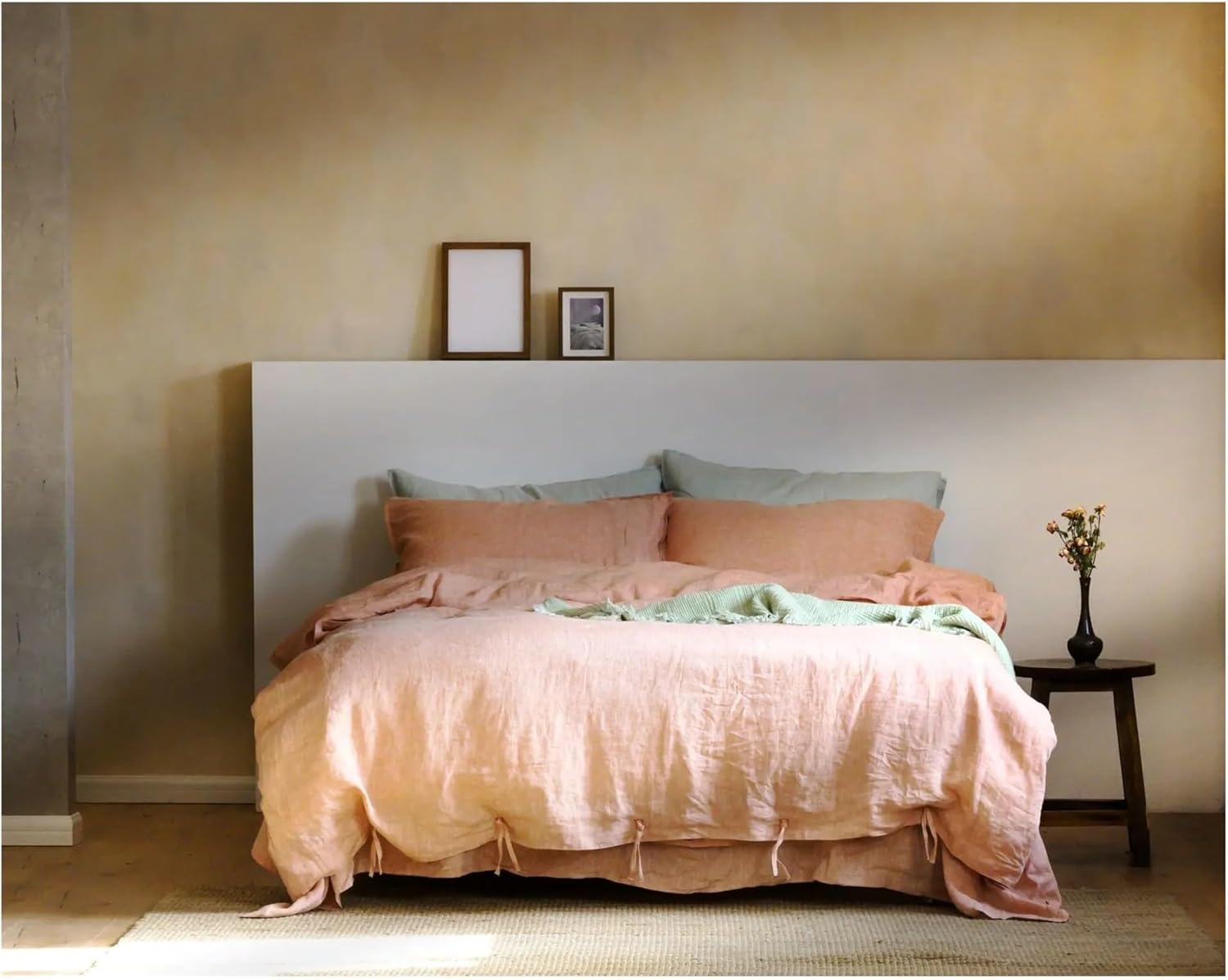 Bed, 100% Linen Duvet Cover Set, 3 Piece Belgian Flax Breathable Bedding, Queen Size with Tie Closure Style