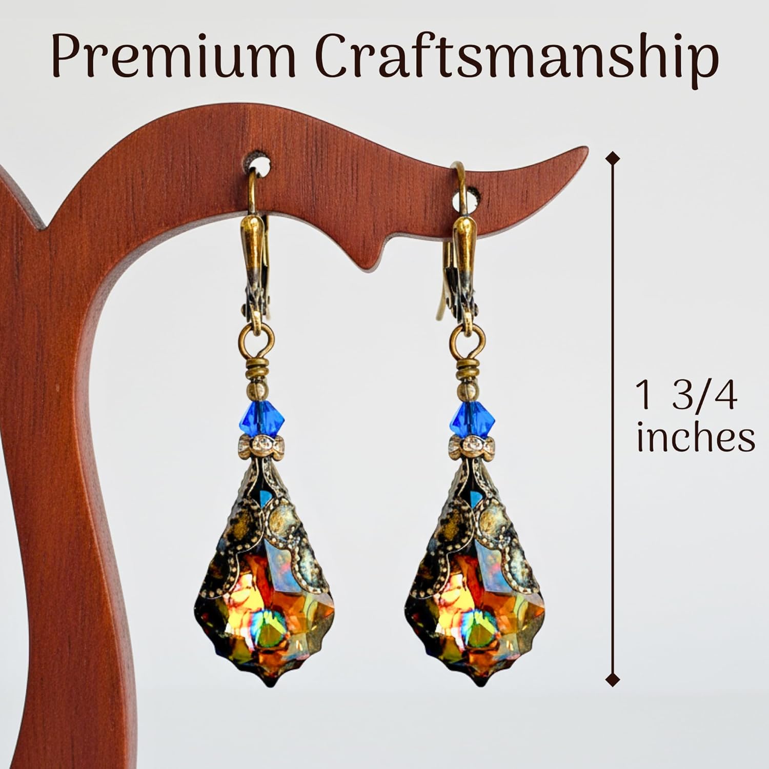 Antique Inspired Vintage Victorian Dangle Drop Earrings for Women - Colored Austrian Crystal Leverback Earrings - Jewelry Gift for Her - Image 7