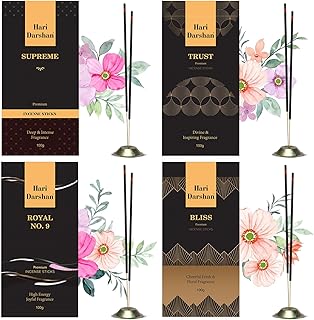 Premium Agarbatti Stick Combo - 400 Sticks | Long-Lasting Fragrance | Bliss, Supreme Agarbathies for Pooja in a Decorative Agarbatti Box Royal No. 9 Incense Sticks (Pack of 4, 100g Each)