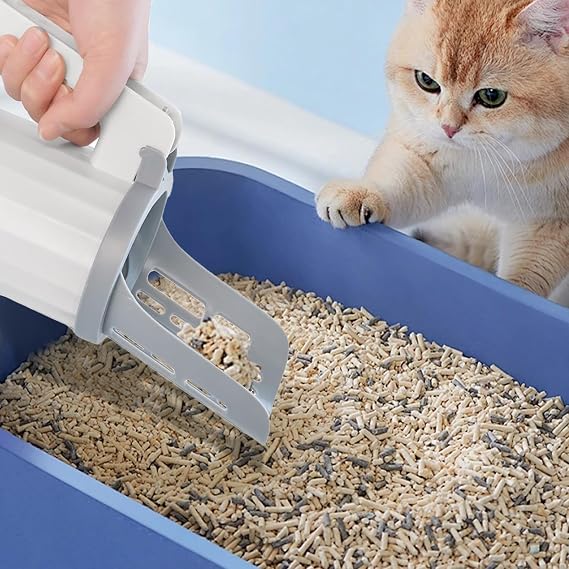 Litter Box Scooper with Holder, PP 2-in-1 Cat Litter Scoop with Trash Bag Storage, Large Capacity Scooper for All Litter Types