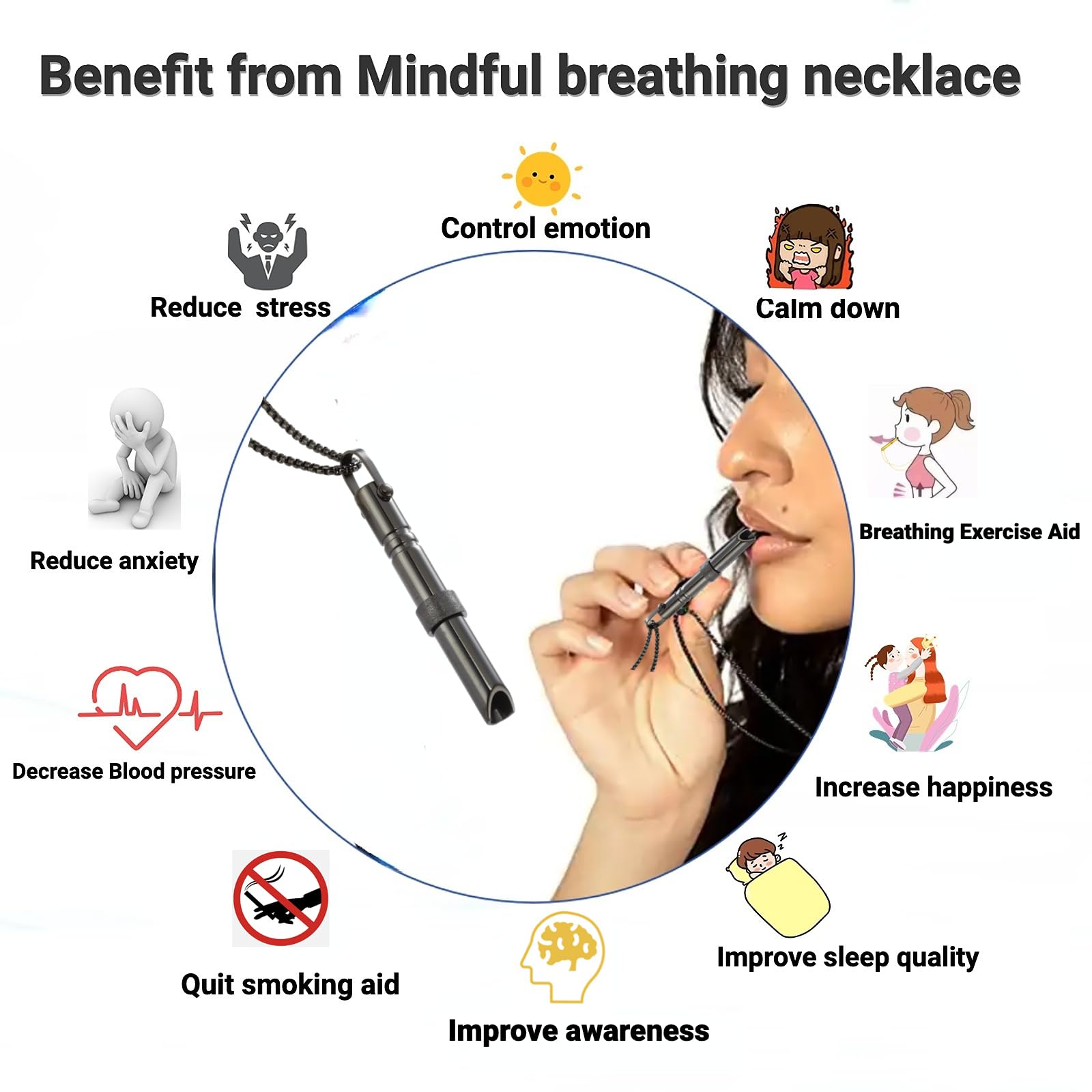 Zilynhom Collana per la respirazione, accessori per la meditazione per la consapevolezza, sollievo dall'ansia e dallo stress, calmarsi, spostare l'attenzione, rilassamento, aiuto per il sonno