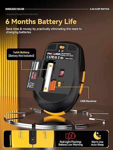 Miniatura 4 de Ratón Bluetooth, Bluetooth 5.1 + USB de 2.4 GHz + adaptador USB-C, mouse inalámbrico trimodo, con teclas laterales hacia adelanteatrás, clic