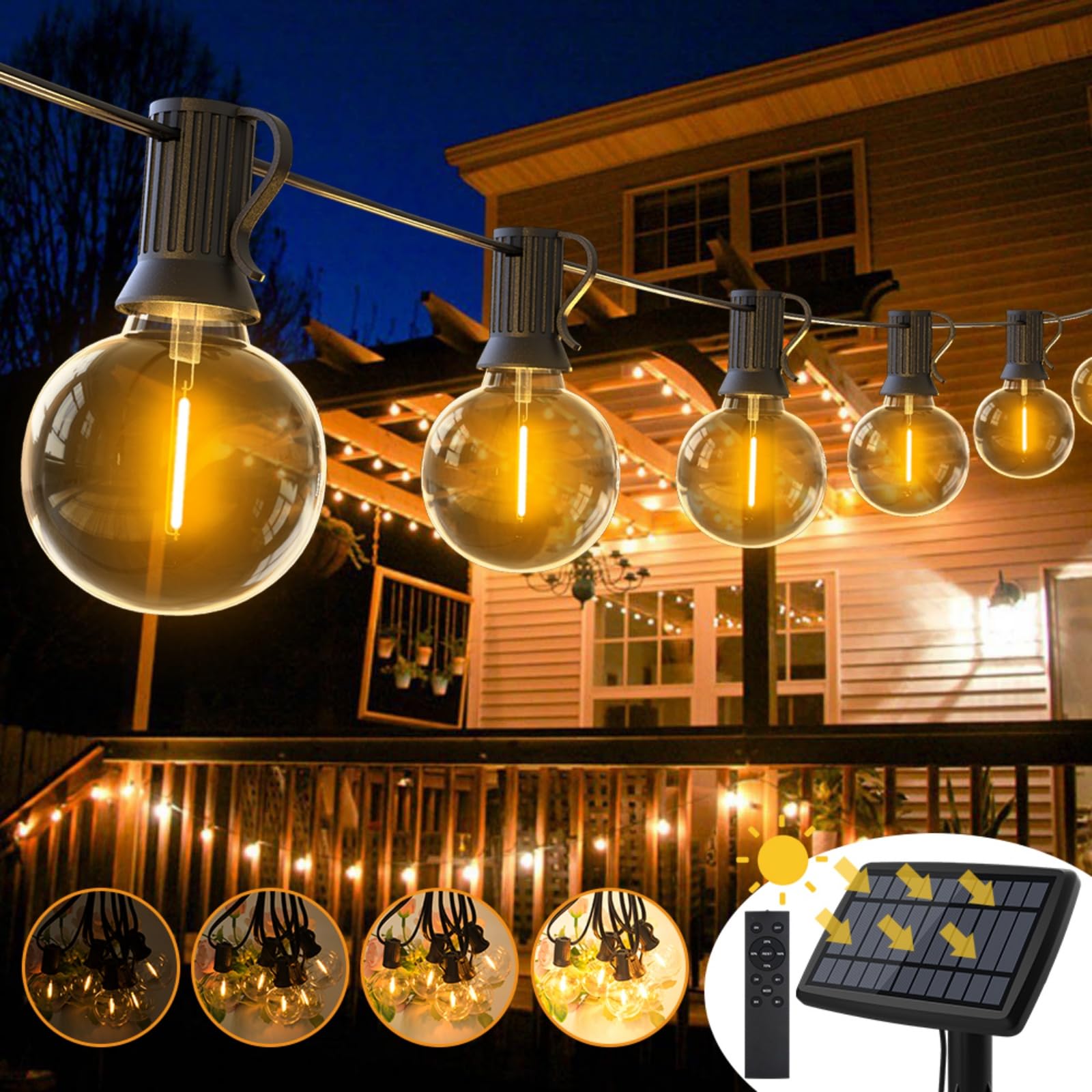 AVANLO Solar String Lights with Remote, 24M/80FT Outdoor Garden Festoon Lights with 30+2 Bulbs for Wedding Patio Cafe, Indoor & Outdoor Party