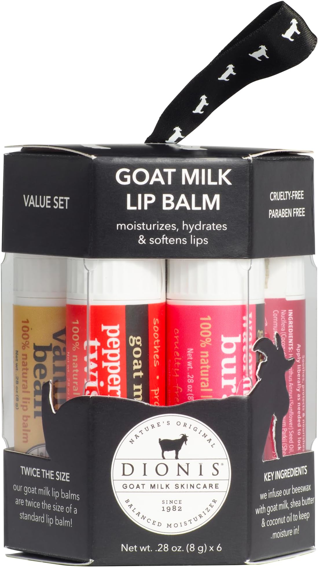 Goat Milk Signature Lip Balm Set - Moisturizing for Dry, Chapped, Lips, Conditioning with Beeswax, Shea Butter, Coconut Oil - Assorted 0.28oz (Pack of 6)
