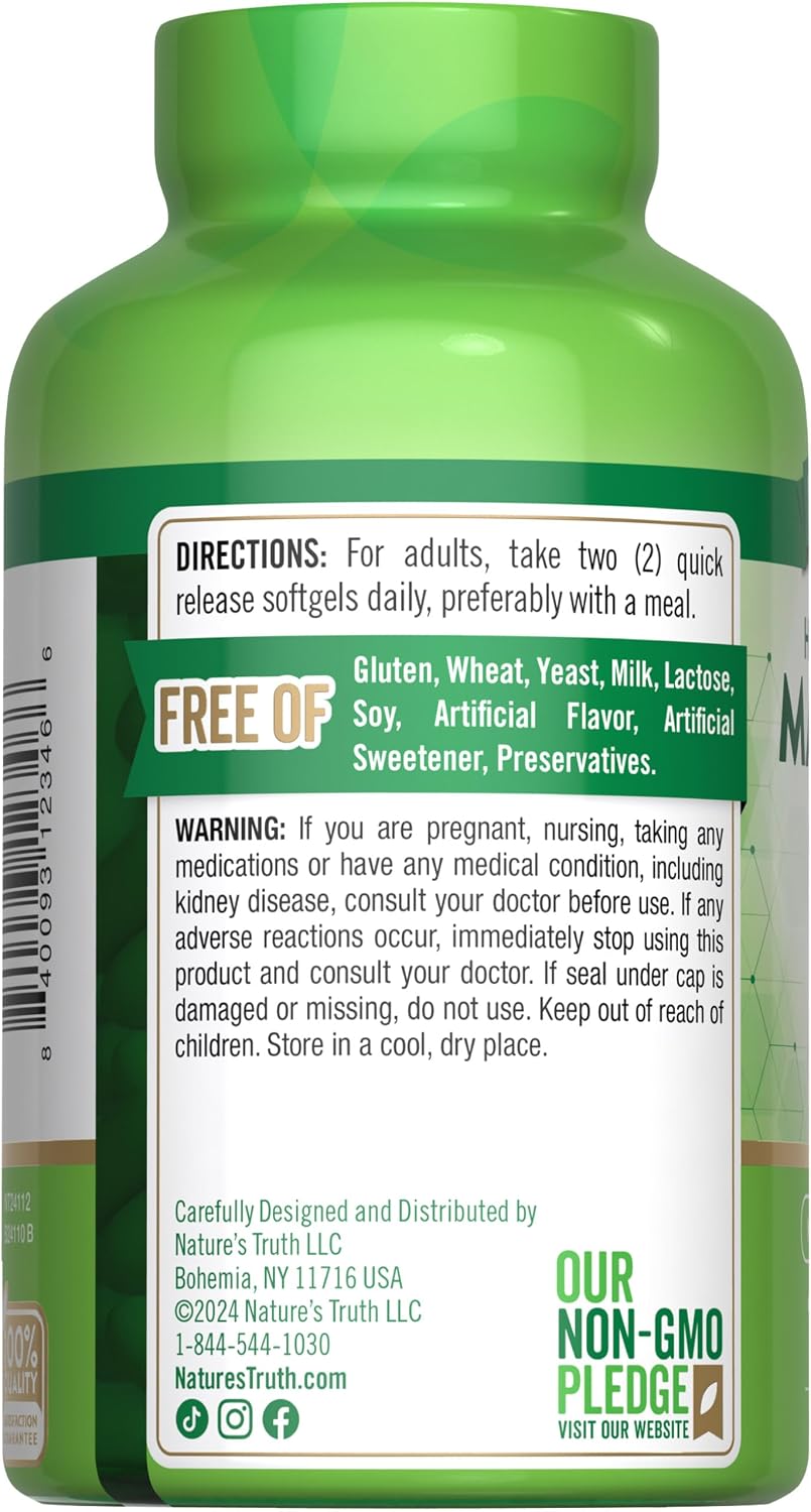 Nature's Truth Magnesium Citrate Softgels | 250mg | 120 Count | High Absorption | Non-GMO & Gluten Free Supplement